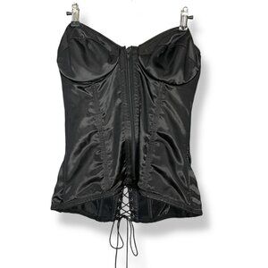 Frederick's of Hollywood Bustier Corset Lace-Up Back Black Size 38C Hooks Eyes